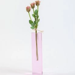 Veritas Rose Colored Crystal 10" Glass Bud Vase