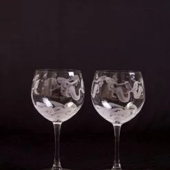 Jaguar Art Glass (Eugene, OR) Jaguar Art Glass "Mermaid" Etched Red Wine Goblet