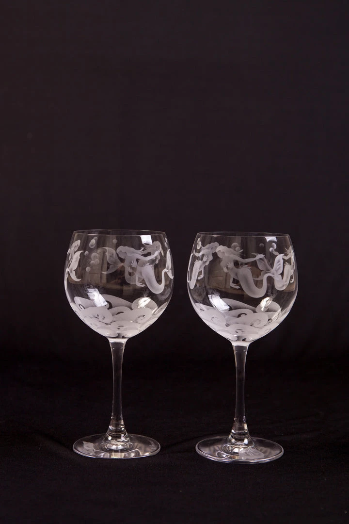 Jaguar Art Glass (Eugene, OR) Jaguar Art Glass "Mermaid" Etched Red Wine Goblet 1 Jaguar Art Glass (Eugene, OR) Jaguar Art Glass "Mermaid" Etched Red Wine Goblet