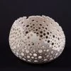 T. Davis Art & Artists Medium-Size White Unglazed Ceramic "Living Edge" Bowl With Hole Pattern