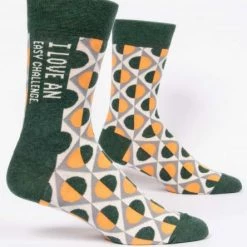 BlueQ Men's Crew Socks: I Love An Easy Challenge Clothing & Accessories