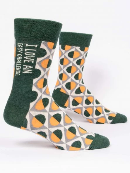 BlueQ Men's Crew Socks: I Love An Easy Challenge Clothing & Accessories 1 BlueQ Men's Crew Socks: I Love An Easy Challenge Clothing & Accessories