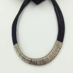 Clothing & Accessories Suzie Blue Black Cotton Wrap & Metal Necklace
