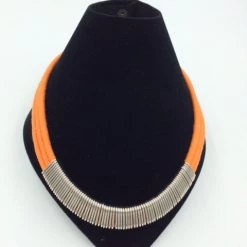 Suzie Blue Orange Cotton Wrap & Metal Necklace Clothing & Accessories