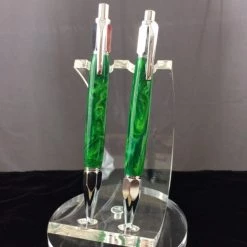 JD John Dowell Matched Hex Vertex Green Marbleized Acrylic Ball Point Pen & Pencil Set