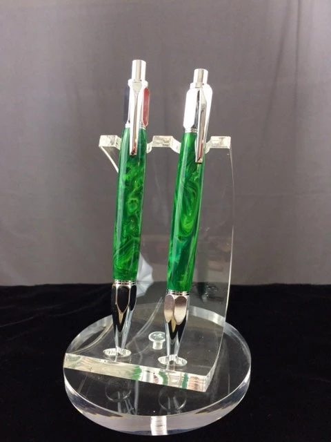 JD John Dowell Matched Hex Vertex Green Marbleized Acrylic Ball Point Pen & Pencil Set 1 JD John Dowell Matched Hex Vertex Green Marbleized Acrylic Ball Point Pen & Pencil Set