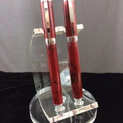 JD John Dowell Matched Red Marbleized Acrylic Roller Ball/Fountain Pen Set