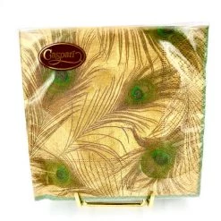 Caspari Peacock Gold Cocktail And Luncheon Napkins