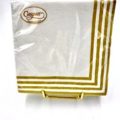 Caspari Gold/White Border Stripe Linen Paper Cocktail And Luncheon Napkins