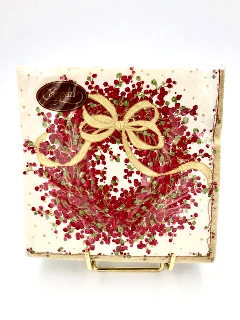 Caspari Pepperberry Holiday Wreath Cocktail, Luncheon & Dinner Napkins Household 1 Caspari Pepperberry Holiday Wreath Cocktail, Luncheon & Dinner Napkins Household