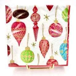 Caspari Vintage Holiday Ornaments Cocktail Napkins Household