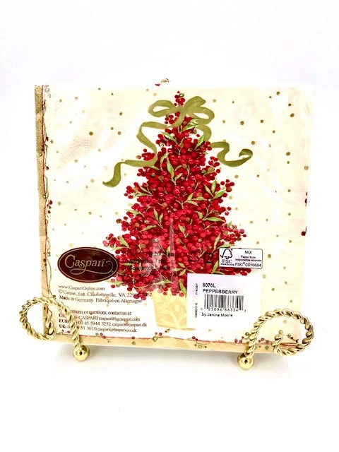 Caspari Pepperberry Holiday Wreath Cocktail, Luncheon & Dinner Napkins Household 2 Caspari Pepperberry Holiday Wreath Cocktail, Luncheon & Dinner Napkins Household