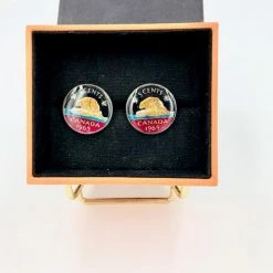 Objects Of Desire Artful Living Clothing & Accessories Cufflinks-Hand Painted 1965 Canadian Nickel