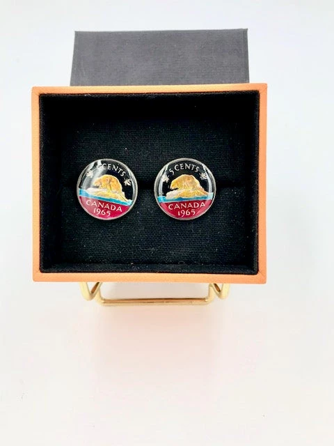 Objects Of Desire Artful Living Clothing & Accessories Cufflinks-Hand Painted 1965 Canadian Nickel 1 Objects Of Desire Artful Living Clothing & Accessories Cufflinks-Hand Painted 1965 Canadian Nickel