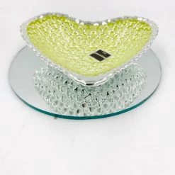 Argenesi Diamante Glass Heart-Shaped Dish W/Silver Back