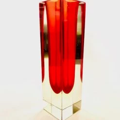 Objects Of Desire Artful Living Square Clear Glass Bud Vase With Red Interior Art & Artists
