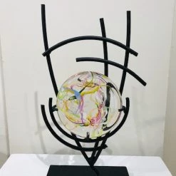 Jim Yarrito (Toledo, OH) Yarrito Round Glass Disk With Wrought Iron Base Art & Artists