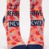 BlueQ Women's Ankle Socks: I'll Behave-Never Clothing & Accessories