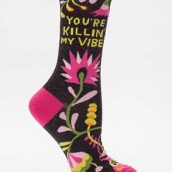 BlueQ Women's Crew Socks: You're Killing My Vibe Clothing & Accessories
