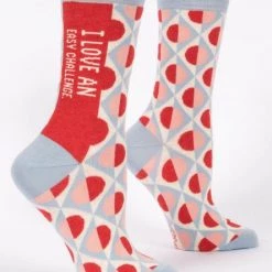 BlueQ Women's Crew Socks: I Love An Easy Challenge