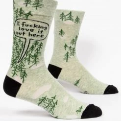 BlueQ Men's Crew Socks: I Fucking Love It Out Here Clothing & Accessories