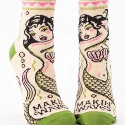 BlueQ Women's Ankle Socks: Makin' Waves Clothing & Accessories