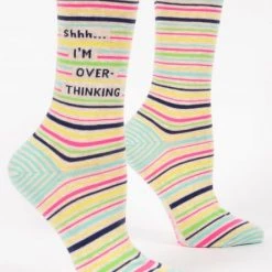 Clothing & Accessories BlueQ Women's Crew Socks: "Shhh...I'm Overthinking"