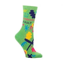 BlueQ Women's Crew Socks "It's My Parents Fault" Clothing & Accessories