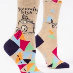 BlueQ Women's Crew Socks: You Crafty Bitch