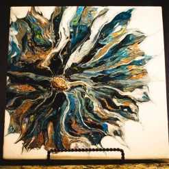 Vicky Bauman (Findlay, OH) Vicky Bauman: Acrylic Pour Flower On 12" X 12" Ceramic Tile