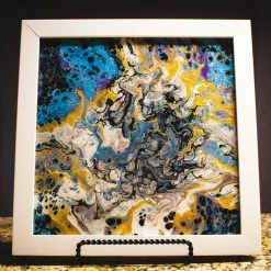 Vicky Bauman (Findlay, OH) Vicky Bauman: 12" X 12" Abstract Acrylic Pour In White Frame